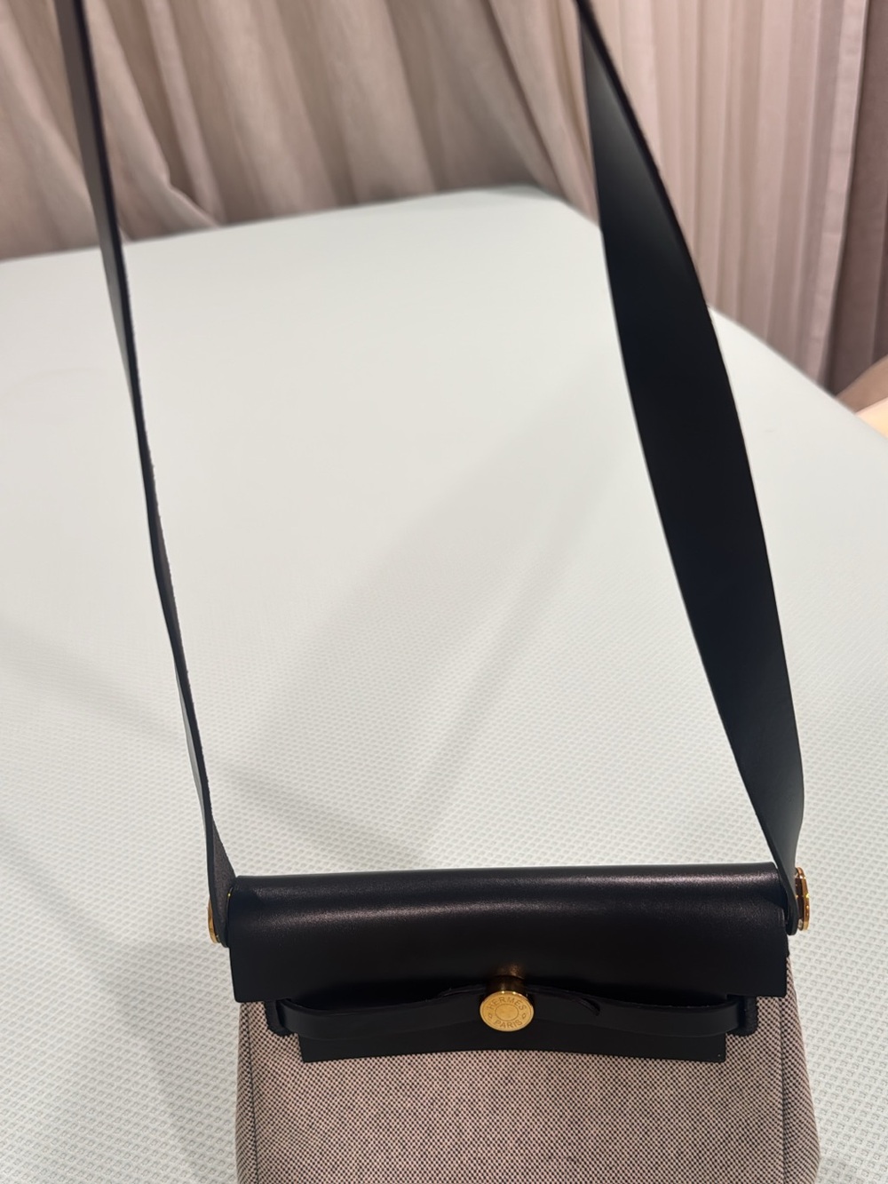 Hermes Black and Beige Shoulder Bag with Gold Hardware